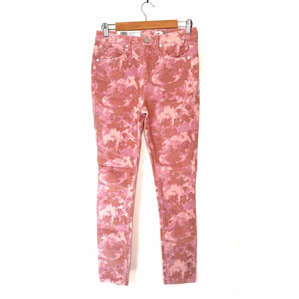 Seven7 Camo Floral Silver Pink Ultra High Rise Skinny Corduroy Pants Size 4 NWT